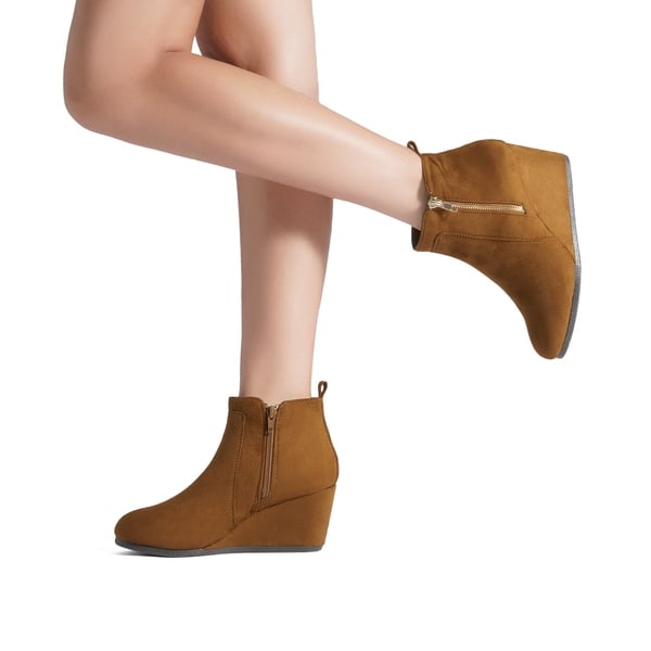 Pointed Toe Suede Wedge Bootie - TAN SUEDE - 1
